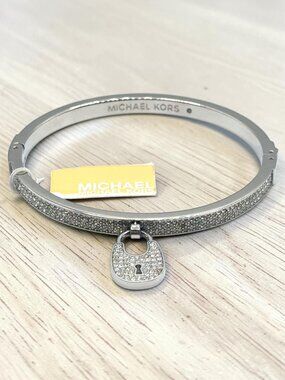 Michael Kors Pave Crystal Padlock Hinged Bangle Bracelet
